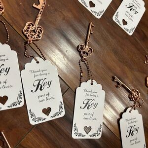 Rose gold Key Bottle Openers with Thank You Tags, party favor